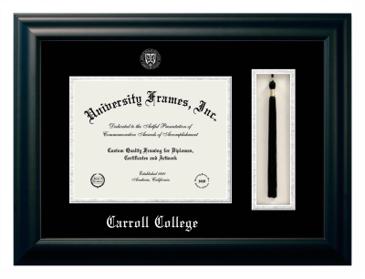 Diploma with Tassel Box Frame in Satin Black with Black & Silver Mats for DOCUMENT: 8 1/2"H X 11"W  