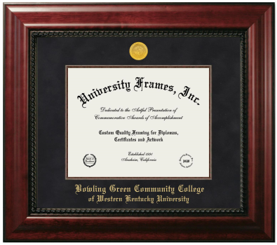 Western Kentucky University Bowling Green Community College Diploma Frame in Executive with Mahogany Fillet with Black Suede Mat for DOCUMENT: 8 1/2"H X 11"W  