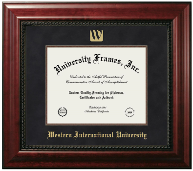 Western International University Diploma Frame in Executive with Mahogany Fillet with Black Suede Mat for DOCUMENT: 8 1/2"H X 11"W  