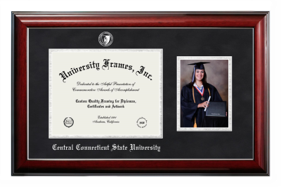 Diploma with 5 x 7 Portrait Frame in Classic Mahogany with Silver Trim with Black Suede & Silver Mats for DOCUMENT: 8 1/2"H X 11"W  