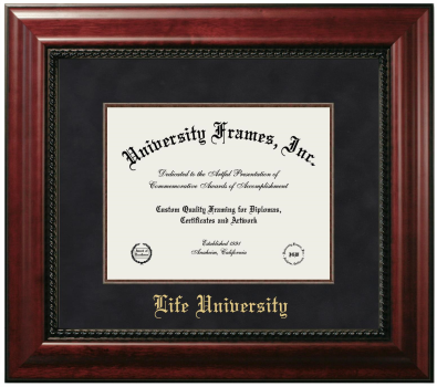 Life University Diploma Frame in Executive with Mahogany Fillet with Black Suede Mat for DOCUMENT: 8 1/2"H X 11"W  