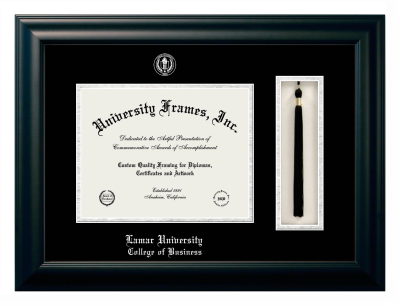 Diploma with Tassel Box Frame in Satin Black with Black & Silver Mats for DOCUMENT: 8 1/2"H X 11"W  