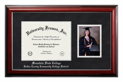 Diploma with 5 x 7 Portrait Frame in Classic Mahogany with Silver Trim with Black Suede & Silver Mats for DOCUMENT: 8 1/2"H X 11"W  