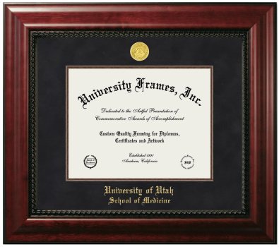 University of Utah School of Medicine Diploma Frame in Executive with Mahogany Fillet with Black Suede Mat for DOCUMENT: 8 1/2"H X 11"W  