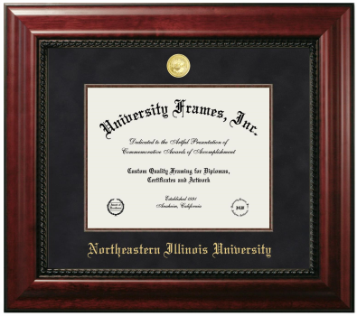 Northeastern Illinois University Diploma Frame in Executive with Mahogany Fillet with Black Suede Mat for DOCUMENT: 8 1/2"H X 11"W  