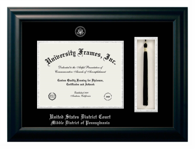 Diploma with Tassel Box Frame in Satin Black with Black & Silver Mats for DOCUMENT: 8 1/2"H X 11"W  