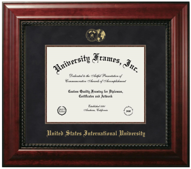 United States International University Diploma Frame in Executive with Mahogany Fillet with Black Suede Mat for DOCUMENT: 8 1/2"H X 11"W  