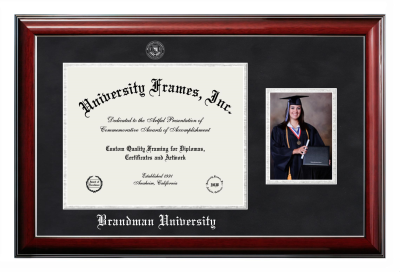 Diploma with 5 x 7 Portrait Frame in Classic Mahogany with Silver Trim with Black Suede & Silver Mats for DOCUMENT: 11"H X 14"W  