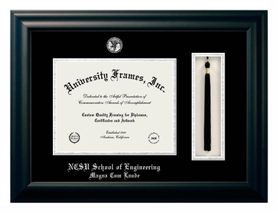 Diploma with Tassel Box Frame in Satin Black with Black & Silver Mats for DOCUMENT: 8 1/2"H X 11"W  