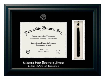 Diploma with Tassel Box Frame in Satin Black with Black & Silver Mats for DOCUMENT: 8 1/2"H X 11"W  