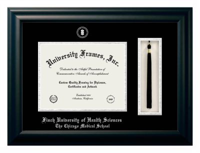 Diploma with Tassel Box Frame in Satin Black with Black & Silver Mats for DOCUMENT: 8 1/2"H X 11"W  