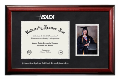 Diploma with 5 x 7 Portrait Frame in Classic Mahogany with Silver Trim with Black Suede & Silver Mats for DOCUMENT: 8 1/2"H X 11"W  