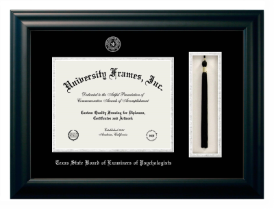 Diploma with Tassel Box Frame in Satin Black with Black & Silver Mats for DOCUMENT: 8 1/2"H X 11"W  