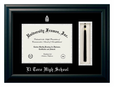 Diploma with Tassel Box Frame in Satin Black with Black & Silver Mats for DOCUMENT: 8 1/2"H X 11"W  