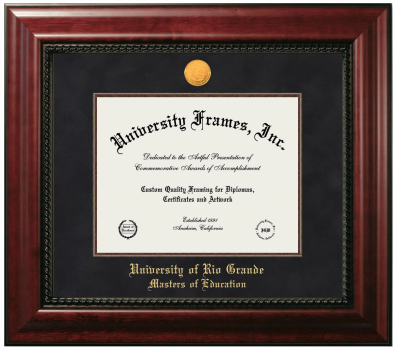 University of Rio Grande Masters of Education Diploma Frame in Executive with Mahogany Fillet with Black Suede Mat for DOCUMENT: 8 1/2"H X 11"W  