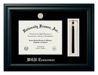 Diploma with Tassel Box Frame in Satin Black with Black & Silver Mats for DOCUMENT: 8 1/2"H X 11"W  