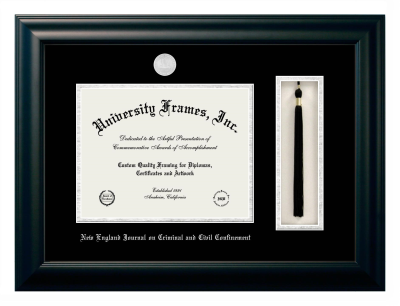 Diploma with Tassel Box Frame in Satin Black with Black & Silver Mats for DOCUMENT: 8 1/2"H X 11"W  