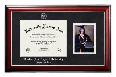 Diploma with 5 x 7 Portrait Frame in Classic Mahogany with Silver Trim with Black Suede & Silver Mats for DOCUMENT: 8 1/2"H X 11"W  