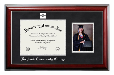 Diploma with 5 x 7 Portrait Frame in Classic Mahogany with Silver Trim with Black Suede & Silver Mats for DOCUMENT: 8 1/2"H X 11"W  