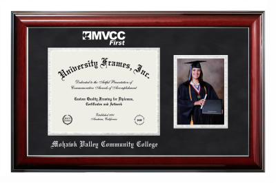 Diploma with 5 x 7 Portrait Frame in Classic Mahogany with Silver Trim with Black Suede & Silver Mats for DOCUMENT: 8 1/2"H X 11"W  