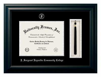 Diploma with Tassel Box Frame in Satin Black with Black & Silver Mats for DOCUMENT: 8 1/2"H X 11"W  