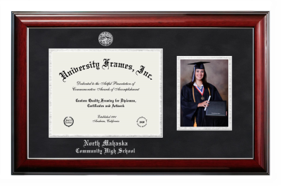 Diploma with 5 x 7 Portrait Frame in Classic Mahogany with Silver Trim with Black Suede & Silver Mats for DOCUMENT: 8 1/2"H X 11"W  