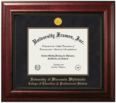 University of Wisconsin - Whitewater College of Education & Professional Studies Diploma Frame in Executive with Mahogany Fillet with Black Suede Mat for DOCUMENT: 8 1/2"H X 11"W  