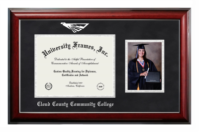 Diploma with 5 x 7 Portrait Frame in Classic Mahogany with Silver Trim with Black Suede & Silver Mats for DOCUMENT: 8 1/2"H X 11"W  