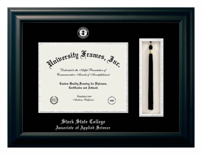 Diploma with Tassel Box Frame in Satin Black with Black & Silver Mats for DOCUMENT: 8 1/2"H X 11"W  