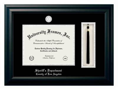 Diploma with Tassel Box Frame in Satin Black with Black & Silver Mats for DOCUMENT: 8 1/2"H X 11"W  