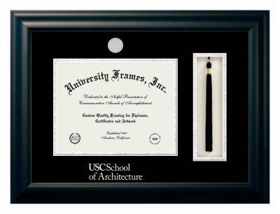 Diploma with Tassel Box Frame in Satin Black with Black & Silver Mats for DOCUMENT: 8 1/2"H X 11"W  