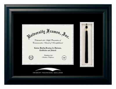 Diploma with Tassel Box Frame in Satin Black with Black & Silver Mats for DOCUMENT: 8 1/2"H X 11"W  