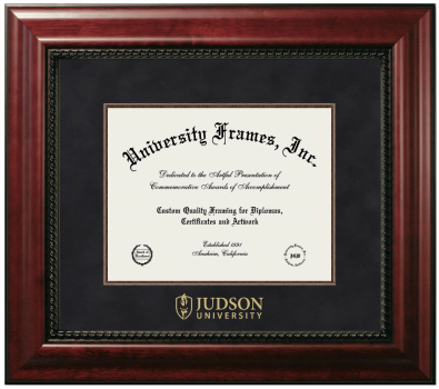 Judson University Diploma Frame in Executive with Mahogany Fillet with Black Suede Mat for DOCUMENT: 8 1/2"H X 11"W  