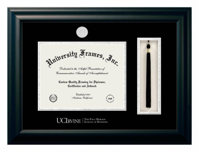 Diploma with Tassel Box Frame in Satin Black with Black & Silver Mats for DOCUMENT: 8 1/2"H X 11"W  