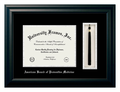 Diploma with Tassel Box Frame in Satin Black with Black & Silver Mats for DOCUMENT: 8 1/2"H X 11"W  