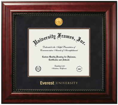 Everest University Diploma Frame in Executive with Mahogany Fillet with Black Suede Mat for DOCUMENT: 8 1/2"H X 11"W  