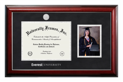 Diploma with 5 x 7 Portrait Frame in Classic Mahogany with Silver Trim with Black Suede & Silver Mats for DOCUMENT: 8 1/2"H X 11"W  