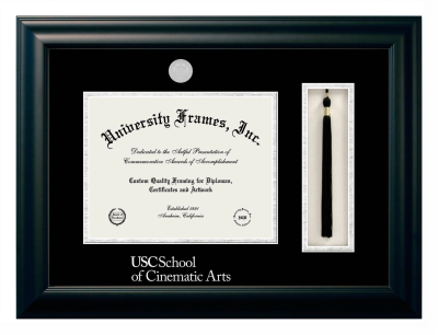 Diploma with Tassel Box Frame in Satin Black with Black & Silver Mats for DOCUMENT: 8 1/2"H X 11"W  