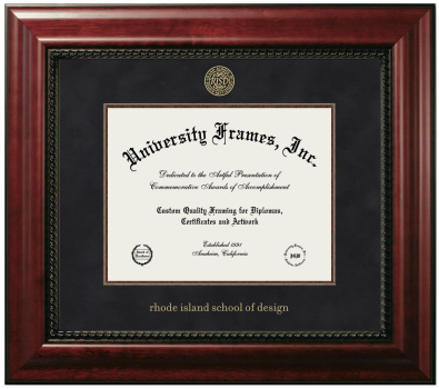 Rhode Island School of Design Diploma Frame in Executive with Mahogany Fillet with Black Suede Mat for DOCUMENT: 8 1/2"H X 11"W  