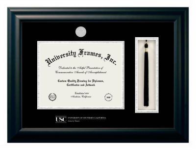 Diploma with Tassel Box Frame in Satin Black with Black & Silver Mats for DOCUMENT: 8 1/2"H X 11"W  