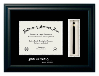 Diploma with Tassel Box Frame in Satin Black with Black & Silver Mats for DOCUMENT: 8 1/2"H X 11"W  