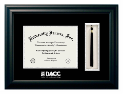 Diploma with Tassel Box Frame in Satin Black with Black & Silver Mats for DOCUMENT: 8 1/2"H X 11"W  