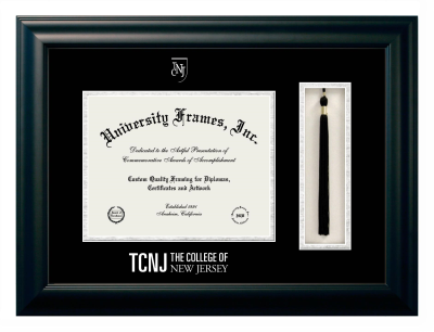 Diploma with Tassel Box Frame in Satin Black with Black & Silver Mats for DOCUMENT: 8 1/2"H X 11"W  