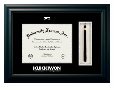 Diploma with Tassel Box Frame in Satin Black with Black & Silver Mats for DOCUMENT: 8 1/2"H X 11"W  