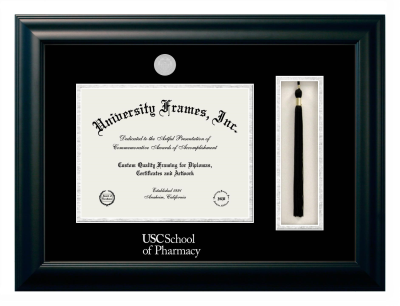 Diploma with Tassel Box Frame in Satin Black with Black & Silver Mats for DOCUMENT: 8 1/2"H X 11"W  