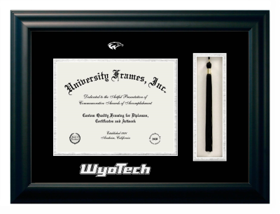 Diploma with Tassel Box Frame in Satin Black with Black & Silver Mats for DOCUMENT: 8 1/2"H X 11"W  