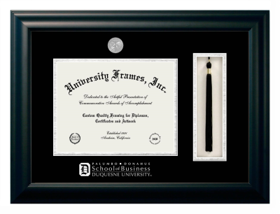 Diploma with Tassel Box Frame in Satin Black with Black & Silver Mats for DOCUMENT: 8 1/2"H X 11"W  