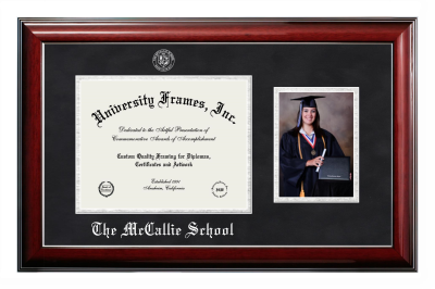 Diploma with 5 x 7 Portrait Frame in Classic Mahogany with Silver Trim with Black Suede & Silver Mats for DOCUMENT: 8 1/2"H X 11"W  