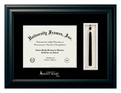 Diploma with Tassel Box Frame in Satin Black with Black & Silver Mats for DOCUMENT: 8 1/2"H X 11"W  