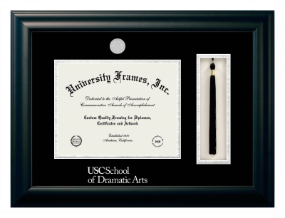 Diploma with Tassel Box Frame in Satin Black with Black & Silver Mats for DOCUMENT: 8 1/2"H X 11"W  